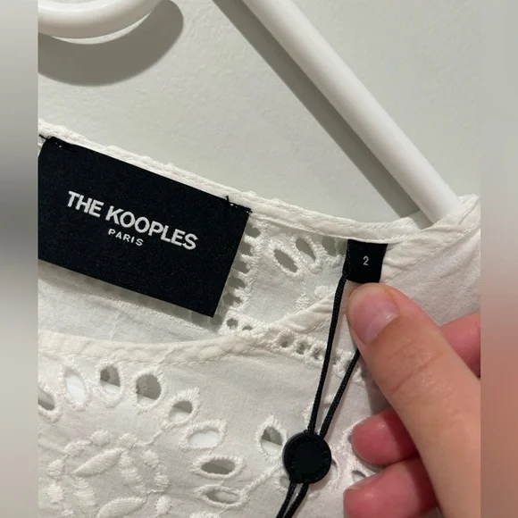 The Kooples White Cotton Ruffle Eyelet Top Size Medium - Picture 4 of 12